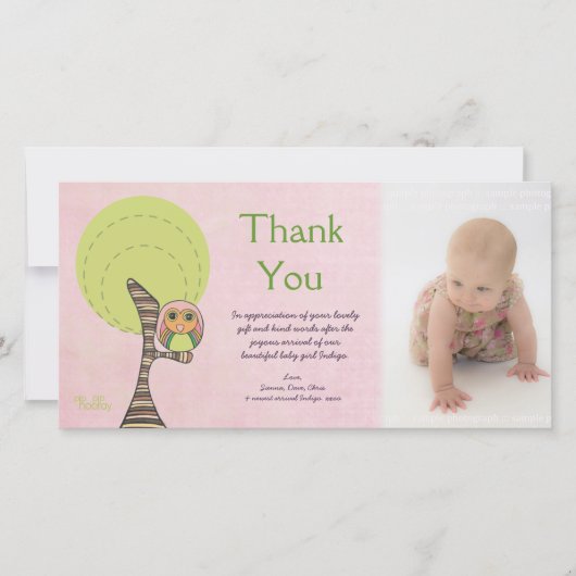Uil Dank u Nieuwe Baby Aankomst Gift Photocard Bedankkaart (Voorkant)