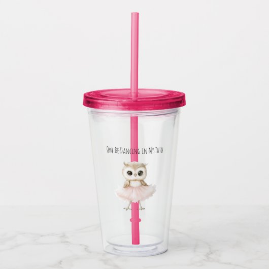 Uil Dansend Roze Tutu Ballerina Acryl Drinkbeker (Voorkant)