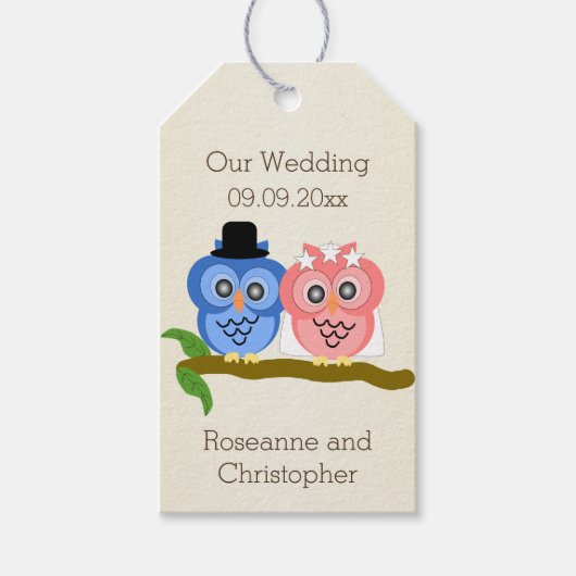 Uil Design Champagne gekleurde bruiloft dank u Cadeaulabel (Voorkant)