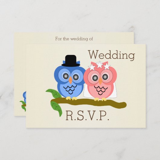 Uil Design Champagne gekleurde bruiloft RSVP (Voorkant / Achterkant)