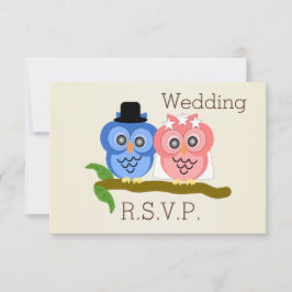 Uil Design Champagne gekleurde bruiloft RSVP Kaartje