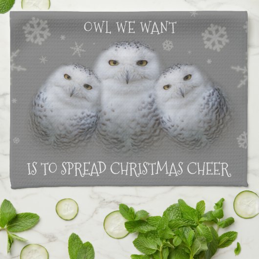 Uil die we willen verspreiden Kerst Cheer Snowy Ui Theedoek (Gevouwen)