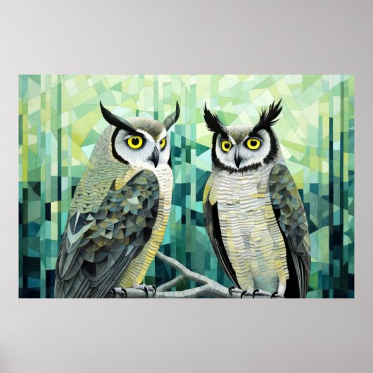 Uil Dier Vogel Art Decor Verf Mozaïek Poster (Voorkant)
