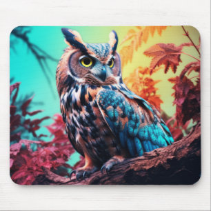 Uil Dier Vogel Wilde natuur Kleurrijke kunst Muismat