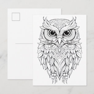 Uil doedel tekening.  briefkaart