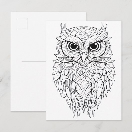 Uil doedel tekening.  briefkaart (Voorkant / Achterkant)