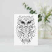 Uil doedel tekening.  briefkaart (Staand voorkant)