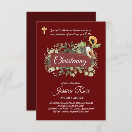 Uil doop uitnodigt doopplechtigheid (Voorkant / Achterkant)