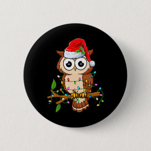 Uil Dragen Santa Hoed Xmas - Vogels Uil Lover Chri Ronde Button 5,7 Cm