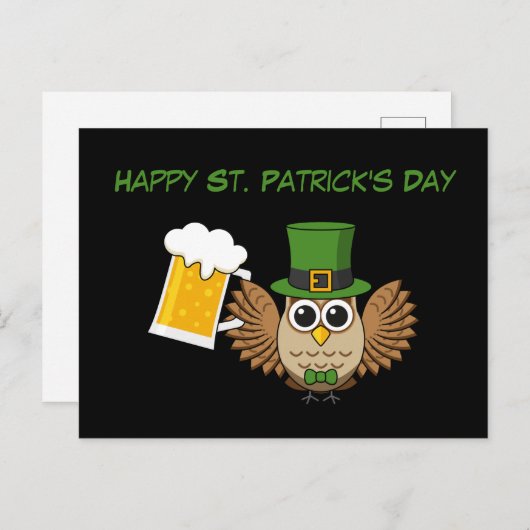Uil Drink Beer St Patrick's Day | personaliseren Feestdagenkaart (Voorkant / Achterkant)