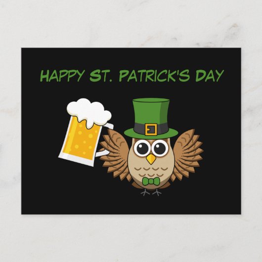 Uil Drink Beer St Patrick's Day | personaliseren Feestdagenkaart (Voorkant)