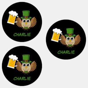 Uil Drink Beer St Patrick's Day personaliseren Labels