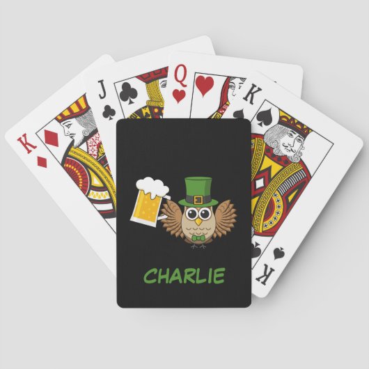 Uil Drink Beer St Patrick's Day | personaliseren Pokerkaarten (Achterkant)
