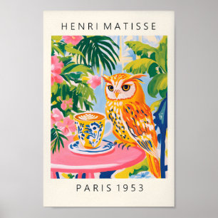 Uil Drink Koffie Poster, Bird Art Print, Maxima Poster