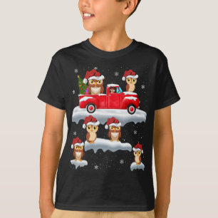 Uil Driving Kerstboom Rode Vrachtwagen Uil Kerstmi T-shirt