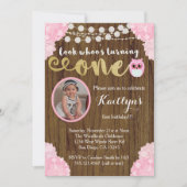 Uil Eerste Verjaardag Meisje Fotouitnodiging Kaart (Voorkant)