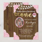 Uil Eerste Verjaardag Meisje Fotouitnodiging Kaart (Voorkant / Achterkant)