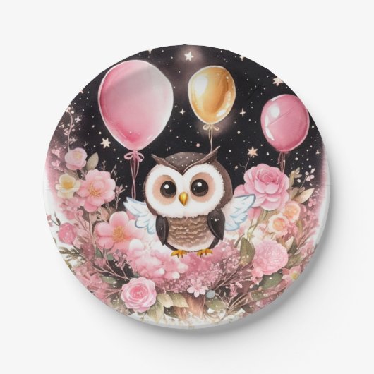 Uil Eerste Verjaardag Papier Borden Papieren Bordje (Voorkant)