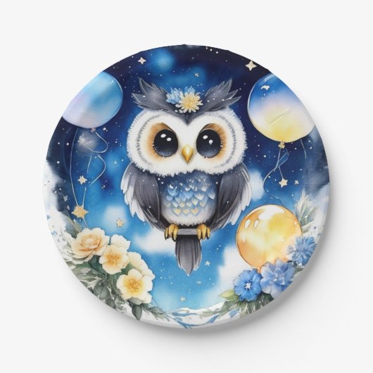Uil Eerste Verjaardag Papier Borden Papieren Bordje (Voorkant)