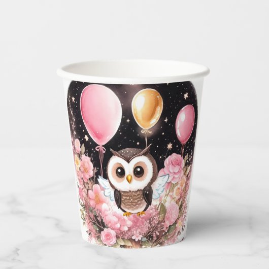 Uil eerste verjaardag papieren bekers (Voorkant)