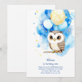 Uil eerste verjaardag uitnodiging (Voorkant / Achterkant)