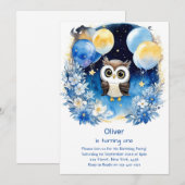 Uil eerste verjaardag uitnodiging (Voorkant / Achterkant)