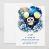 Uil eerste verjaardag uitnodiging (Voorkant / Achterkant)