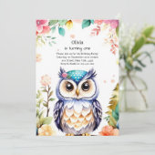 Uil eerste verjaardag uitnodiging (Staand voorkant)