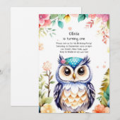 Uil eerste verjaardag uitnodiging (Voorkant / Achterkant)