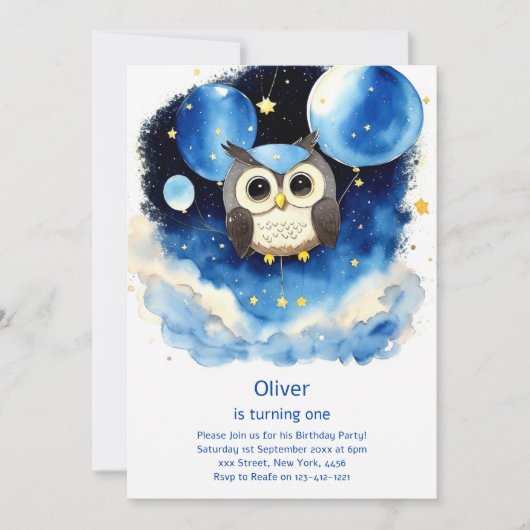 Uil eerste verjaardag uitnodiging (Voorkant)
