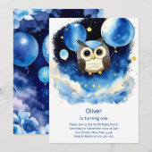 Uil eerste verjaardag uitnodiging (Voorkant / Achterkant)