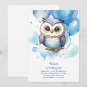 Uil eerste verjaardag uitnodiging (Voorkant / Achterkant)