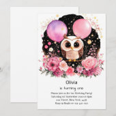 Uil eerste verjaardag uitnodiging (Voorkant / Achterkant)