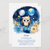Uil eerste verjaardag uitnodiging (Voorkant / Achterkant)