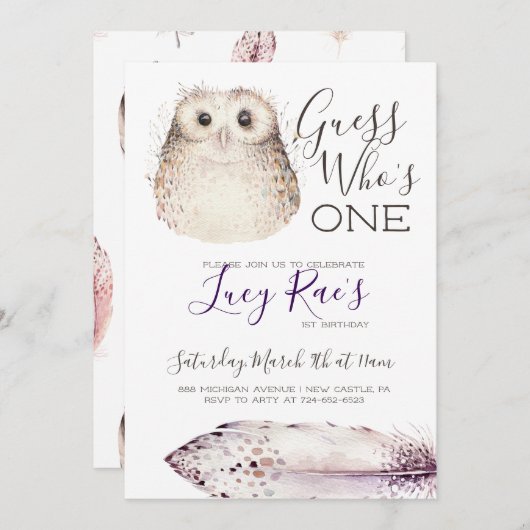 Uil eerste verjaardagsfeestje kaart (Voorkant / Achterkant)