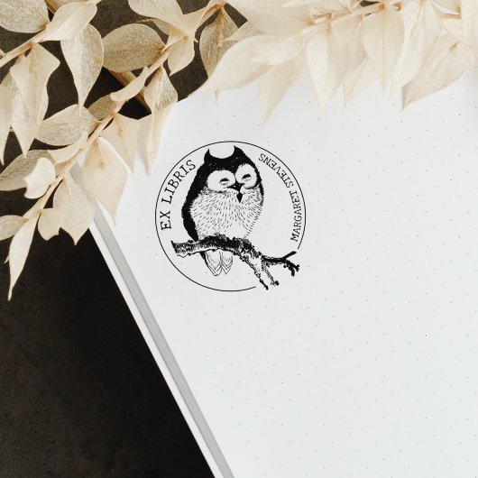 Uil, Elegant Ex Libris Boek Rubberstempel
