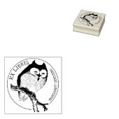Uil, Elegant Ex Libris Boek Rubberstempel (Gestempeld)