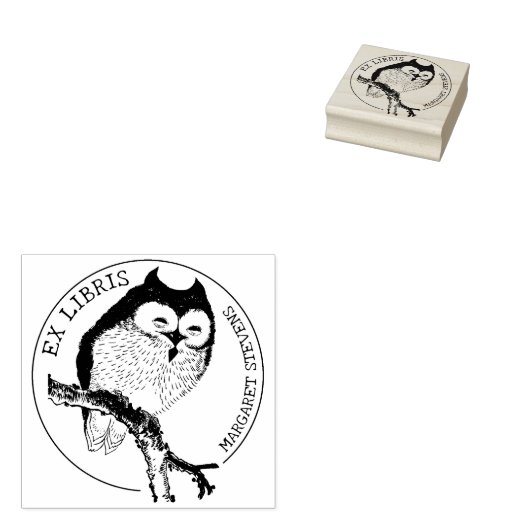  Uil, Elegant Ex Libris Boek Rubberstempel (Gestempeld)