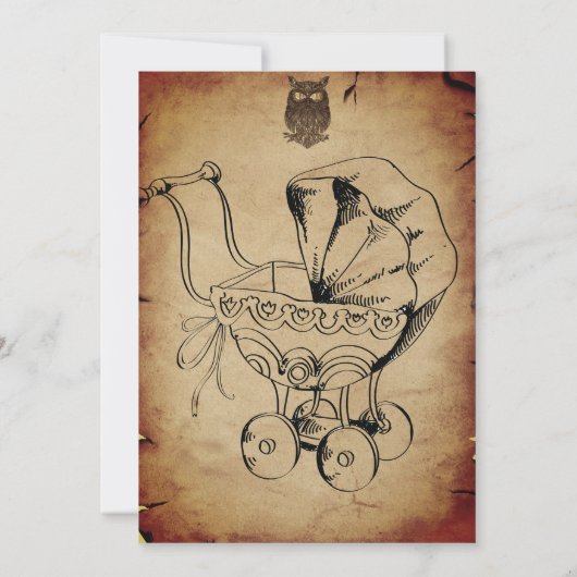 Uil  Elegant Gotisch, Halloween Baby shower Kaart (Achterkant)