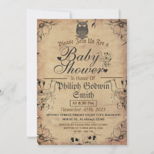 Uil Elegant Gotisch, Halloween Baby shower Kaart