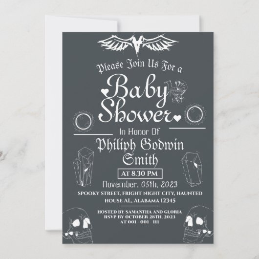 Uil  Elegant Gotisch, Halloween Baby shower Kaart (Voorkant)