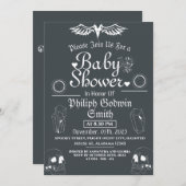 Uil  Elegant Gotisch, Halloween Baby shower Kaart (Voorkant / Achterkant)