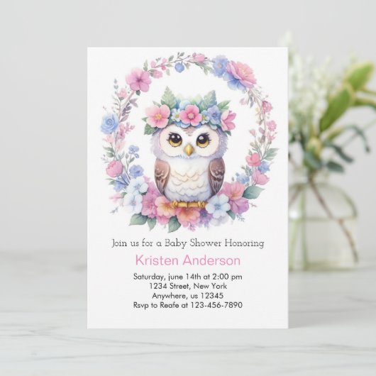 Uil Elegantie: Meisje Baby shower Kaart (Staand voorkant)