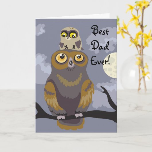 Uil en Baby Vaderdag Kaart (Gele Bloem)