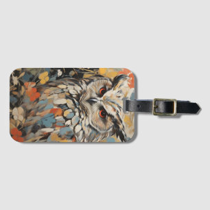 Uil en bloemen in de lente schilderij bagagelabel