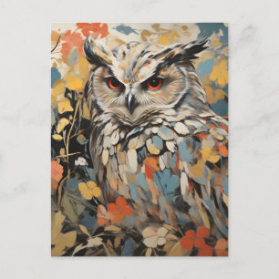 Uil en bloemen in de lente schilderij briefkaart