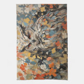 Uil en bloemen in de lente schilderij theedoek (Verticaal)