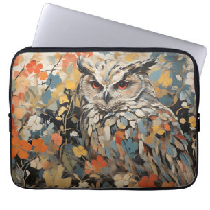 Uil en bloemen in lente schilderij laptop sleeve