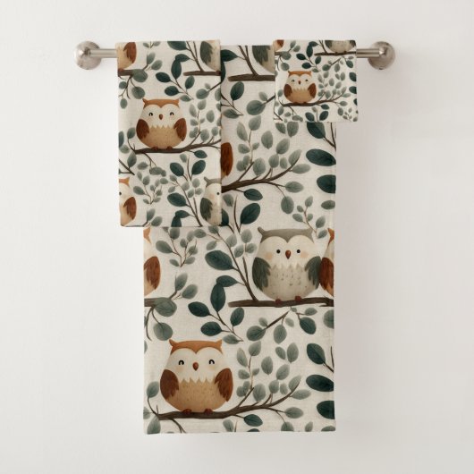 Uil en Bosblad Patroon Bad Handdoek (Insitu)