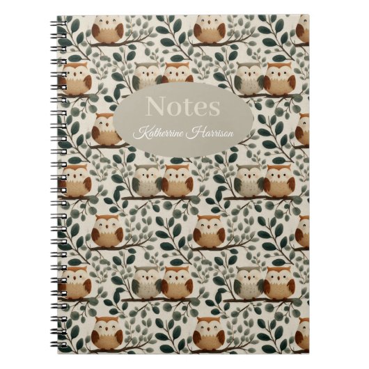 Uil en Bosblad Patroon Notitieboek (Voorkant)